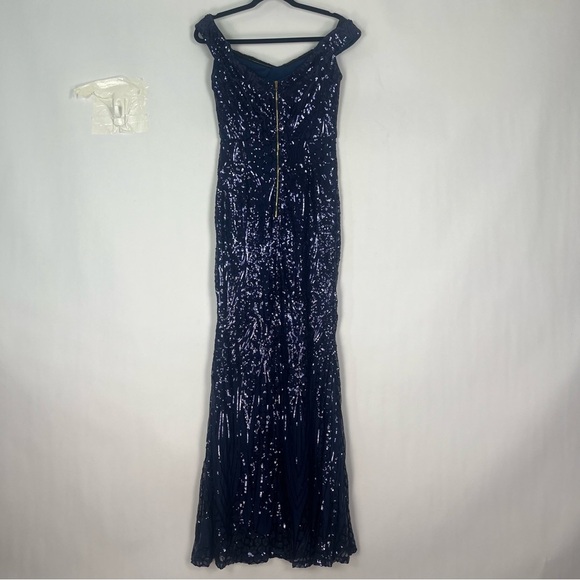 Lin Lin Q Mermaid Dress Off Shoulder Navy Sequin Size Medium NWT - Picture 6 of 9
